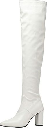 Generic Womens Fashion Over The Knee Thigh High Boots High Block Heel Pointed Toe Slim Warm Winter Shoes Pull On (5.5,White)