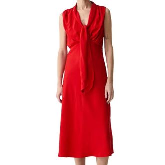 Calvin Klein Viscose Twill SL Drape Midi Jurk - Dames - Jurken - Rood - Maat: M Viscose