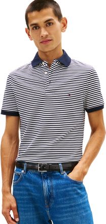 Tommy Hilfiger Mens Short Sleeve Polo Shirts in Slim Fit with Stretch and Organic Pique Cotton, Desert Sky/White, Large