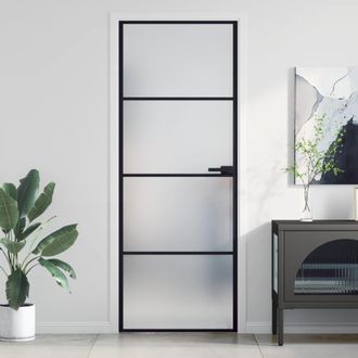 Berkfield Home Interior Door Slim Black 76x201.5 cm Tempered Glass & Aluminium