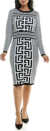 Nina Leonard Leopard Print Long Sleeve Sweater Dress in Black/white at Nordstrom Rack, Size X-Large
