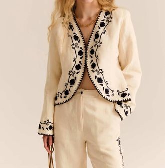 Carolina K Ali Long Sleeve V-Neck Jacket In Gardenia