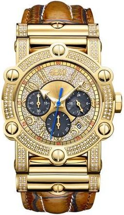 JBW Phantom 10 Year Chronograph Diamond Croc Embossed Leather Strap Watch, 42mm - 1.96 ctw in Gold at Nordstrom Rack