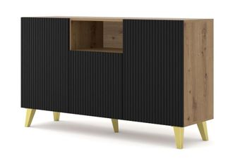AKL FURNITURE C&oacute;moda efecto madera Crema & Negro y Dorado LED