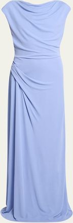 Erdem Draped Jersey Cap-Sleeve Gown