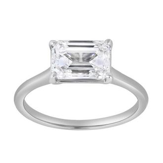 LuvMyJewelry Posy 14K Gold 2 Ct Emerald East West Lab Grown Diamond Ring in 14K White Gold at Nordstrom, Size 7