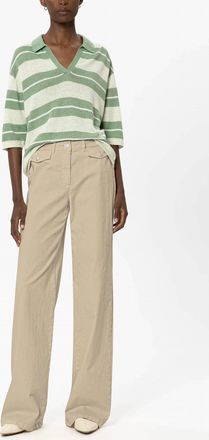 Luisa Cerano Wide Leg Denim Pant In Beige