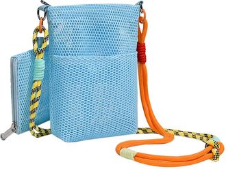 Generic Color-block Mini Mesh Sheer Portable Crossbody Phone Bag Small Travel Vacation Shoulder Bag (Blue)