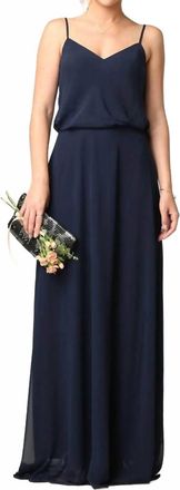 EVA Albi Chiffon Spaghetti Strap Gown Dress In Navy