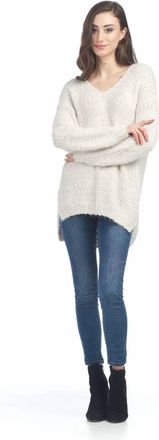 Papillon Long Sleeve Knit Sweater With Step Hem In Cream