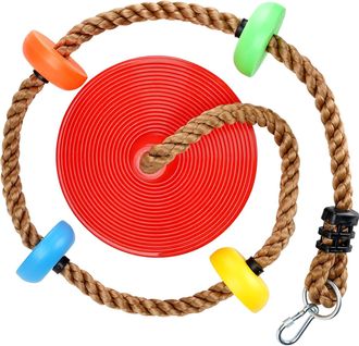 OEM Columpio De Cuerda, De 200 Cm De Largo, Con Plataformas Para Trepar, Asiento De Disco Rojo Y Mosquet&oacute;n, Para Uso En Jard&iacute;n Y Parque Infantil