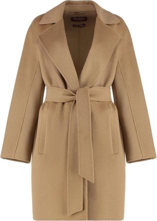 Max Mara Wollen jas met kasjmier - Dames - Jas met riem - Beige - 2XS - Wol - Jassen