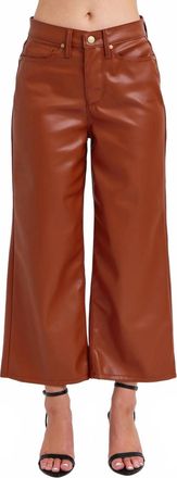 Judy Blue High Waist Tummy Control Faux Leather Crop Wide Jeans In Camel