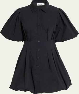 SIMKHAI Cleo Polin Balloon-Sleeve Pleated Mini Dress