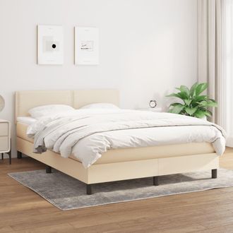 vidaXL Cama Box Spring Con Colch&oacute;n Tela Color Crema 140x190 Cm Vidaxl