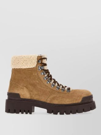 Balenciaga suede leather shearling-lined combat ankle boots