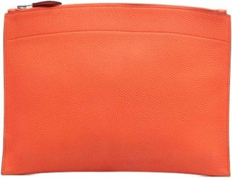 Herm&egrave;s Pre-owned Clutches, female, Orange, Size: ONE SIZE Pre-owned Leather Pouch