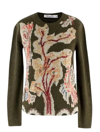 Dior Khaki Embroidered Cashmere Jumper Size XS