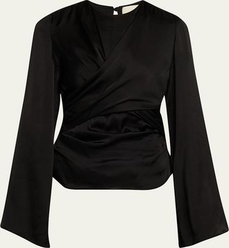 Isabel Marant Neame Draped Satin Flare-Sleeve Top