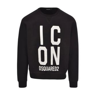 Dsquared2 Hoodies & sweatvesten, Heren, Zwart, 2Xl, Geprinte Sweatshirt met Ronde Hals en Lange Mouwen