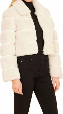 Dolce Cabo Paneled Faux Fur Vegan Leather Cropped Jacket In Ivory