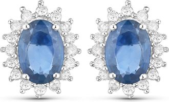 Diana M. Jewels Blue Sapphire Oval 7x5mm - 2Pcs + White Diamond F/C Round 1.30mm( I1-I2/I color ) - 32Pcs ( Push (PBF03) (5.10x4.70mm) Post )