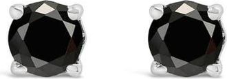 House of Brilliance Silver 1/3 Ct Black Diamond Solitaire Stud Earrings in White at Nordstrom