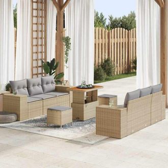 vidaXL Conjunto De Sof&aacute; De Jard&iacute;n 9 Pcs Beige Polirat&aacute;n Vidaxl