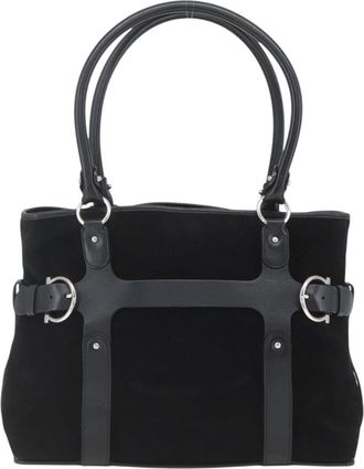 Ferragamo Gancini Handbag Suede Black Suede Handbag (Pre-Owned)