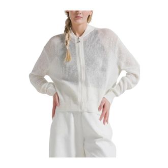 Deha Cardigans, female, White, Size: L Zip Sweatshirt with Mesh Effect