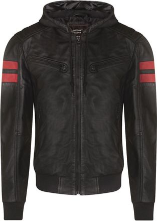 Infinity Leather Mens Leather Hooded Retro Bomber Jacket - Skopje