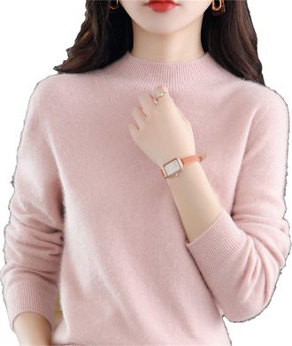 Generic Cashmere Sweaters for Women, 100% Cashmere Long Sleeve Crew Neck Soft Warm Pullover Knit Jumpers Trendy Plus Size (Light Pink,XL)