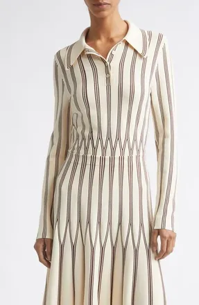 Zimmermann Rebellion Stripe Polo Sweater in Cream/chocolate at Nordstrom, Size 0