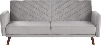 Beliani Sof&aacute; Cama 3 Plazas De Terciopelo Gris Claro Madera Oscura Reclinable Senja