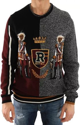 Dolce & Gabbana Mens Multicolor King Knight Monkey Knitted Cashmere Wool Sweater Clothing