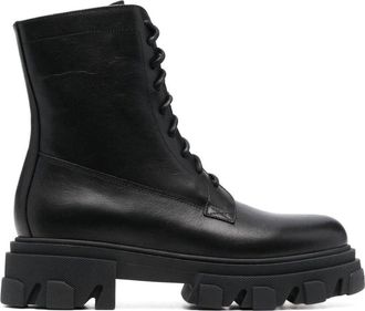 Chiara Ferragni Black Lace-Up Ridged Sole Leather Ankle Boots
