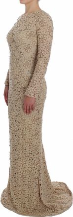 Dolce & Gabbana Womens Beige Floral Lace Sheath Maxi Dress Cotton