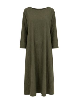 Pomandere Military Green Organic Cotton Flared Maxi Dress