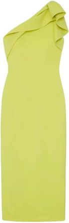 Roland Mouret Asymmetrische Midi-jurk met Halslijn - Dames - Casual kleedjes - Geel - XS - Wol - Kleedjes