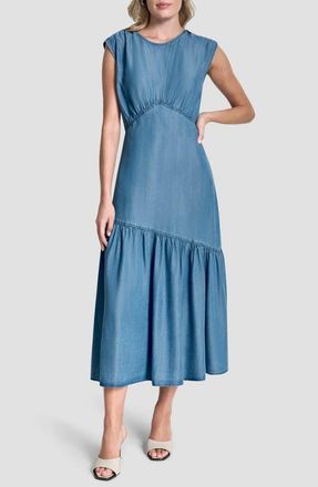 DKNY Shirred Chambray Midi Dress in Stream Wash at Nordstrom, Size X-Small