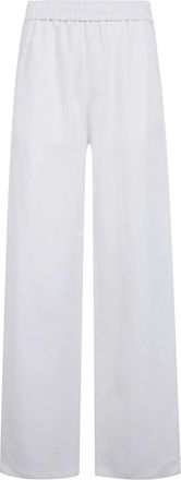 Ami Broeken met elastische tailleband - Dames - Wijde Broeken - Wit - M - Linnen - Broeken