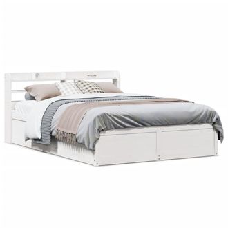 Berkfield Home Bed Frame with Headboard White 135x190 cm Double Solid Wood Pine