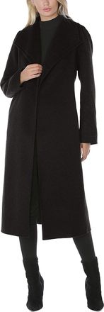 T Tahari Tahari Womens Black Double Layered Collar Wool Long Coat