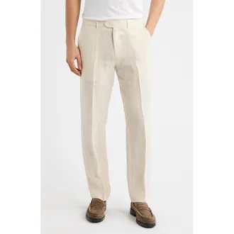 Percival Flat Front Linen Chinos in Cream at Nordstrom, Size 38