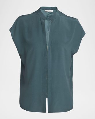 Vince Cap-Sleeve Blouse with Hidden Placket