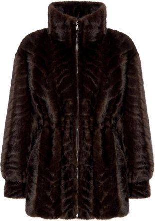Cesare Gaspari Zip Imitatiebont Jas - Dames - Jassen - Bruin - S - Polyester - Jassen