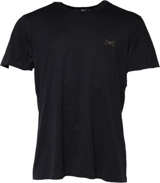 Dolce & Gabbana Dark Blue Logo Plaque Cotton Crewneck Mens T-shirt (Pre-Owned)