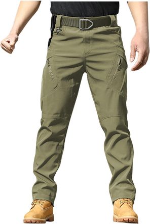 Generic Work Trousers Men with Zip Pockets Slim Fit Cargo Trouser Solid Colour Combat Bottoms Straight Leg Tactical Pants Heavy Duty Workwear Mens Clothes for