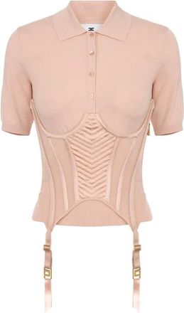 Elisabetta Franchi Truien & Vesten, Dames, Roze, L, Satijn, Gebreid poloshirt in bustierstijl
