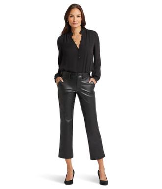 NYDJ Ankle Pants Womens Black Faux Leather Straight Leg Business FROG627